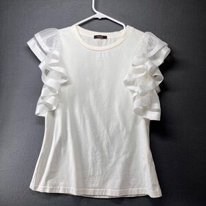 White Ruffled Puff Sleeve‎ Blouse